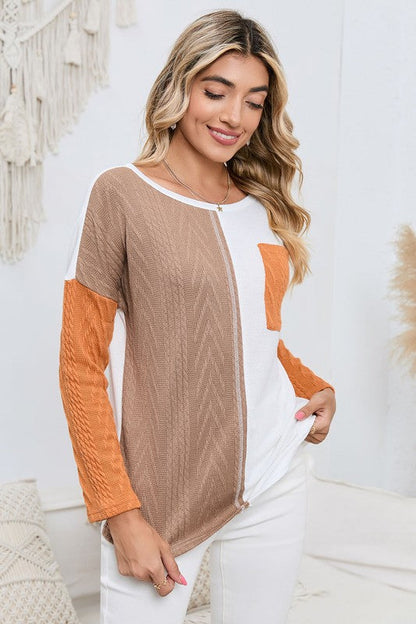 Cable knit color block round neck sweater Shop Style & More | Fresh Looks, Everyday Deals & Free Shipping