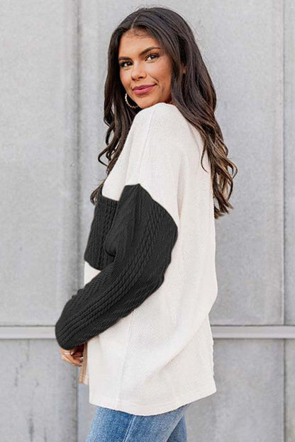 Cable knit color block round neck sweater Shop Style & More | Fresh Looks, Everyday Deals & Free Shipping