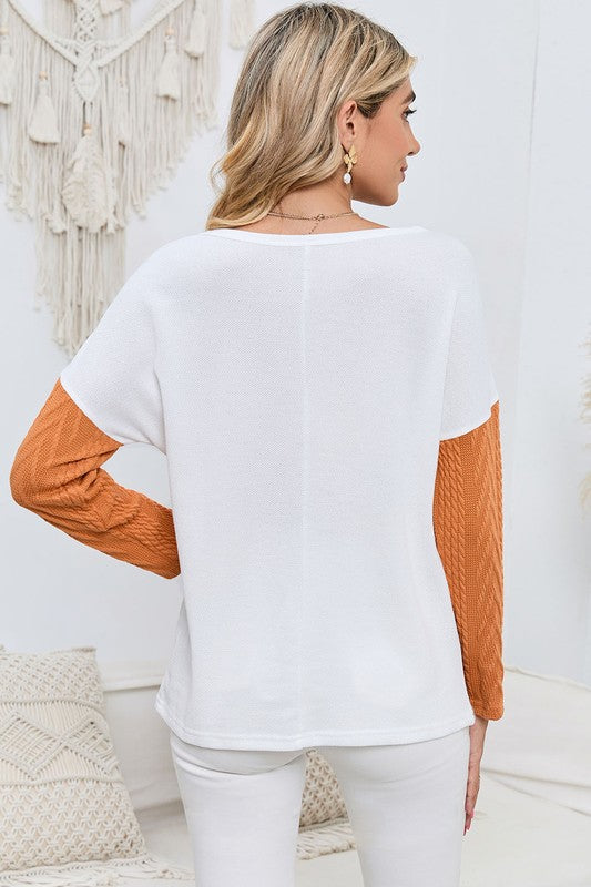 Cable knit color block round neck sweater Shop Style & More | Fresh Looks, Everyday Deals & Free Shipping