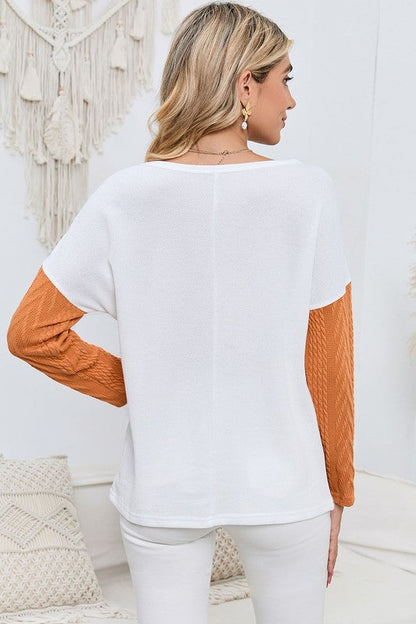 Cable knit color block round neck sweater Shop Style & More | Fresh Looks, Everyday Deals & Free Shipping