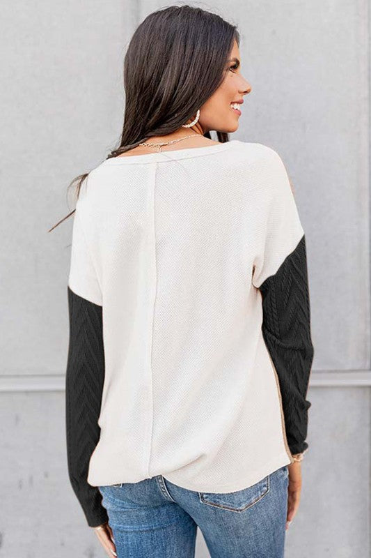 Cable knit color block round neck sweater Shop Style & More | Fresh Looks, Everyday Deals & Free Shipping