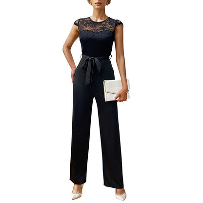 Lace Stitching Sleeveless Jumpsuit High Waist Grayceful LLC