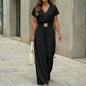 Women's V-Neck Belted Wide-Leg Jumpsuit FitiqueFit