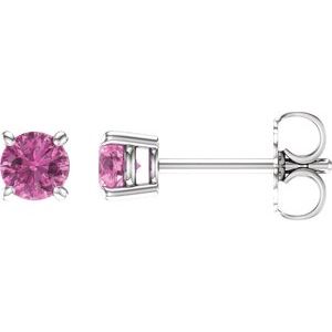 14K White 4 mm Natural Pink Sapphire Earrings