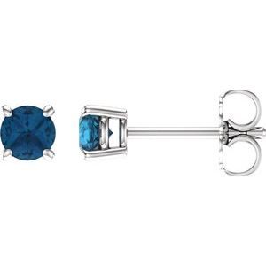14K White 4 mm Natural London Blue Topaz Earrings Ethereal Legacy Boutiques