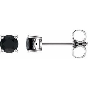 14K White 4 mm Natural Black Onyx Earrings