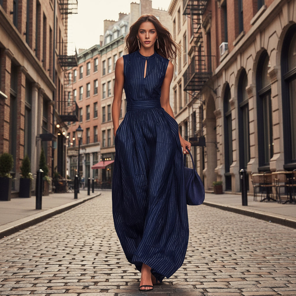 Women's Sleeveless Striped Wide-Leg Jumpsuit with Pockets FitiqueFit