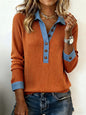 Contrast Color Button-Detail Pullover Knit Top – Women’s Elegant Commuter FitiqueFit
