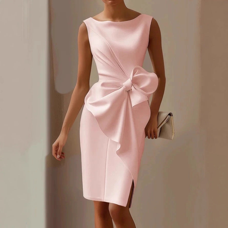 Women's Bow-Knot Sleeveless Midi Dress – High Waist A-Line FitiqueFit