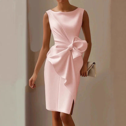 Women's Bow-Knot Sleeveless Midi Dress – High Waist A-Line FitiqueFit