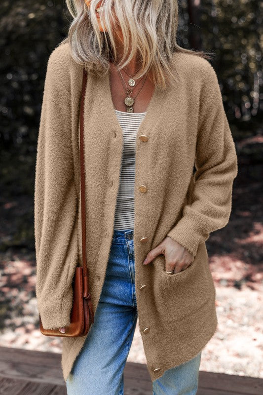 Solid Fuzzy Button-Front Cardigan Shop Style & More | Fresh Looks, Everyday Deals & Free Shipping