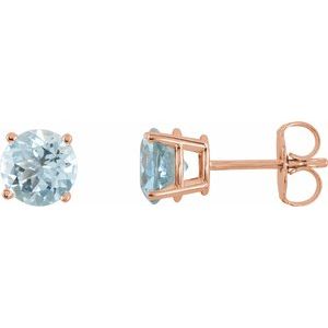 14K Rose 5 mm Natural Aquamarine Earrings Ethereal Legacy Boutiques