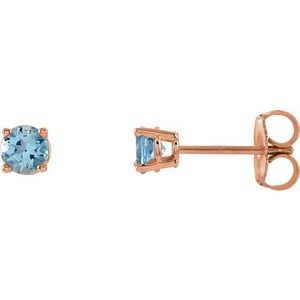 14K Rose 2.5 mm Natural Aquamarine Earrings Ethereal Legacy Boutiques