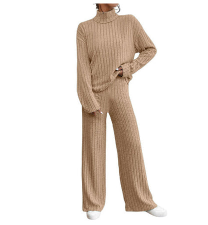 Leisure Turtleneck Knitting Long-sleeve Sweater Loose Trousers Two-piece Set Grayceful LLC