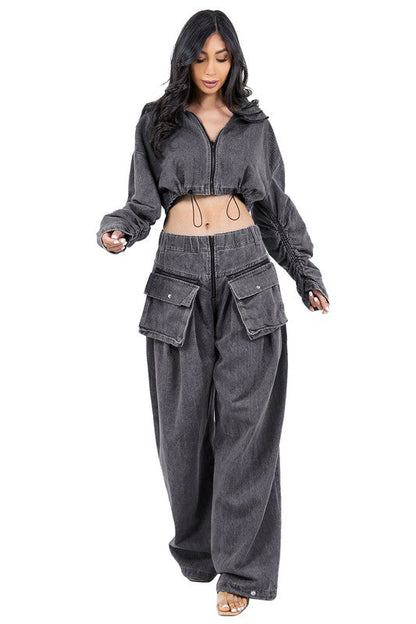 WOMEN FASHION DENIM TWO PIECE PANT SET BY CLAUDE