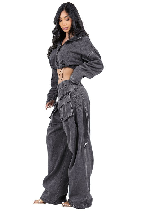 WOMEN FASHION DENIM TWO PIECE PANT SET BY CLAUDE