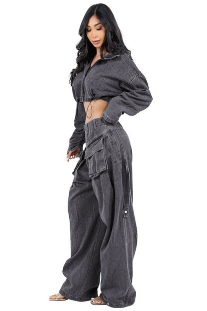 WOMEN FASHION DENIM TWO PIECE PANT SET BY CLAUDE