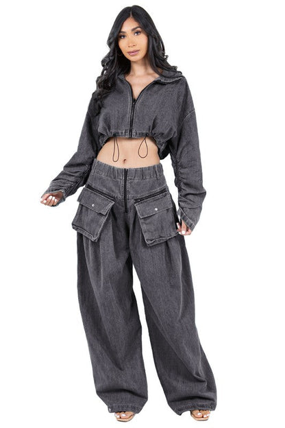 WOMEN FASHION DENIM TWO PIECE PANT SET BY CLAUDE