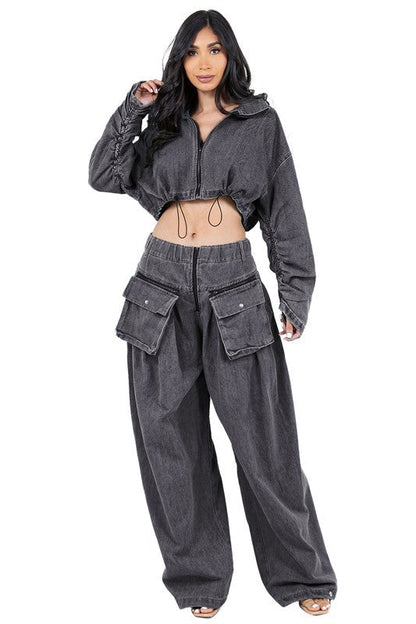 WOMEN FASHION DENIM TWO PIECE PANT SET BY CLAUDE