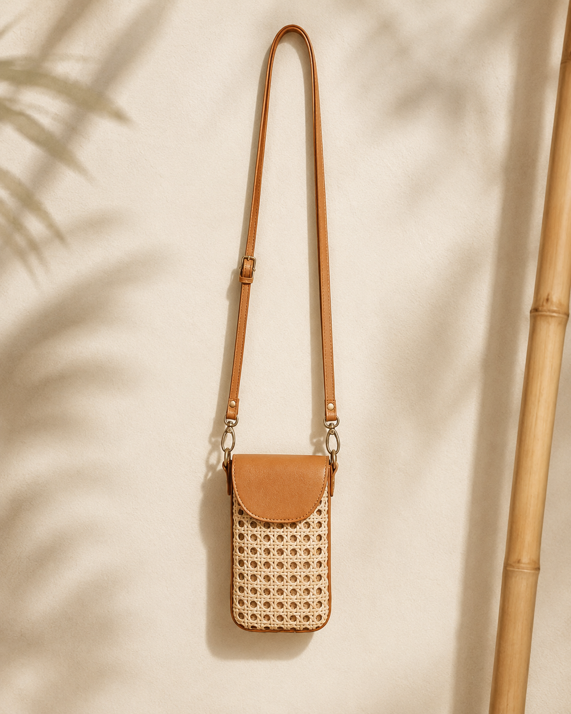 Nia Leather and Rattan Phone Sling Village Thrive