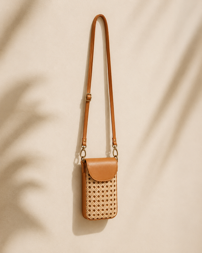 Nia Leather and Rattan Phone Sling Village Thrive