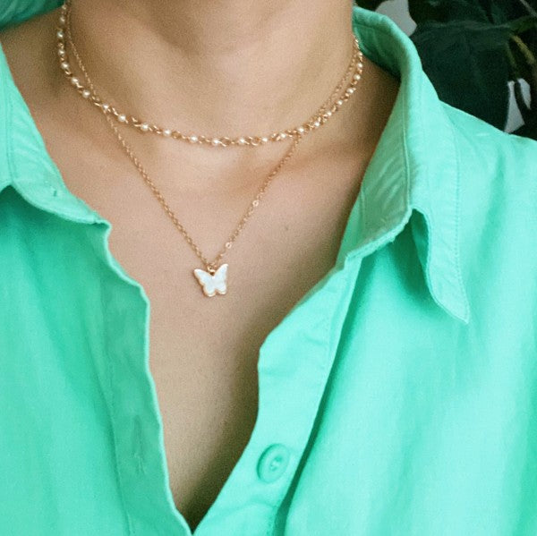 Layered Pearl Chain Butterfly Necklace Shop Style & More | Fresh Looks, Everyday Deals & Free Shipping