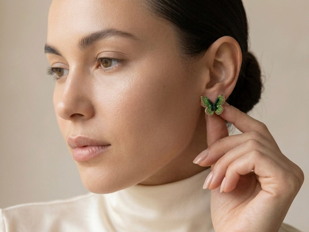 Aura Emerald Butterfly Zircon Studs – Gold Plated Tinyloverclothing