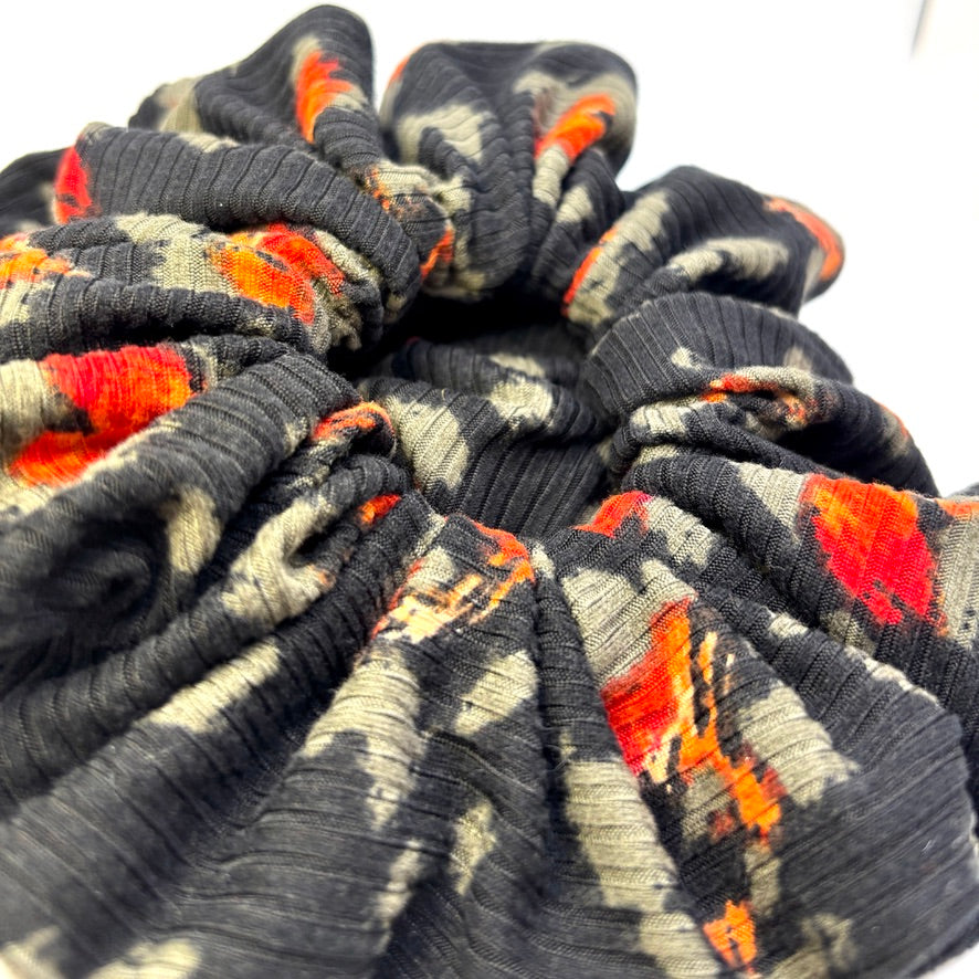 Black Spotted Floral Ribbed Scrunchie Enchanted Scrunch