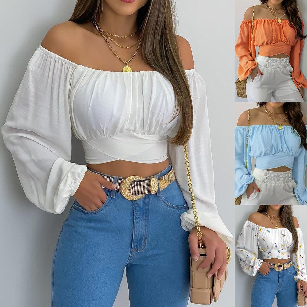 Off Shoulder Cross Tie Long Sleeve Top | Sexy & Trendy Cowgirl Look Country in My Heart