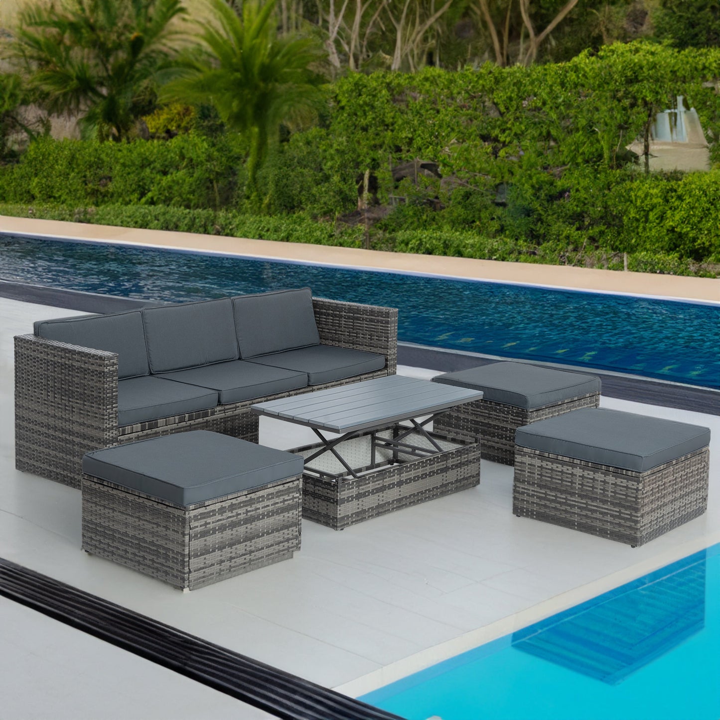 Patio Furniture, Outdoor Furniture, Seasonal PE Wicker Furniture,5 Set Wicker Furniture With Plywood Coffee Table V.I.P Digital Presence