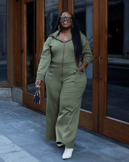 Green Satin Lined Jumpsuit KINApparel