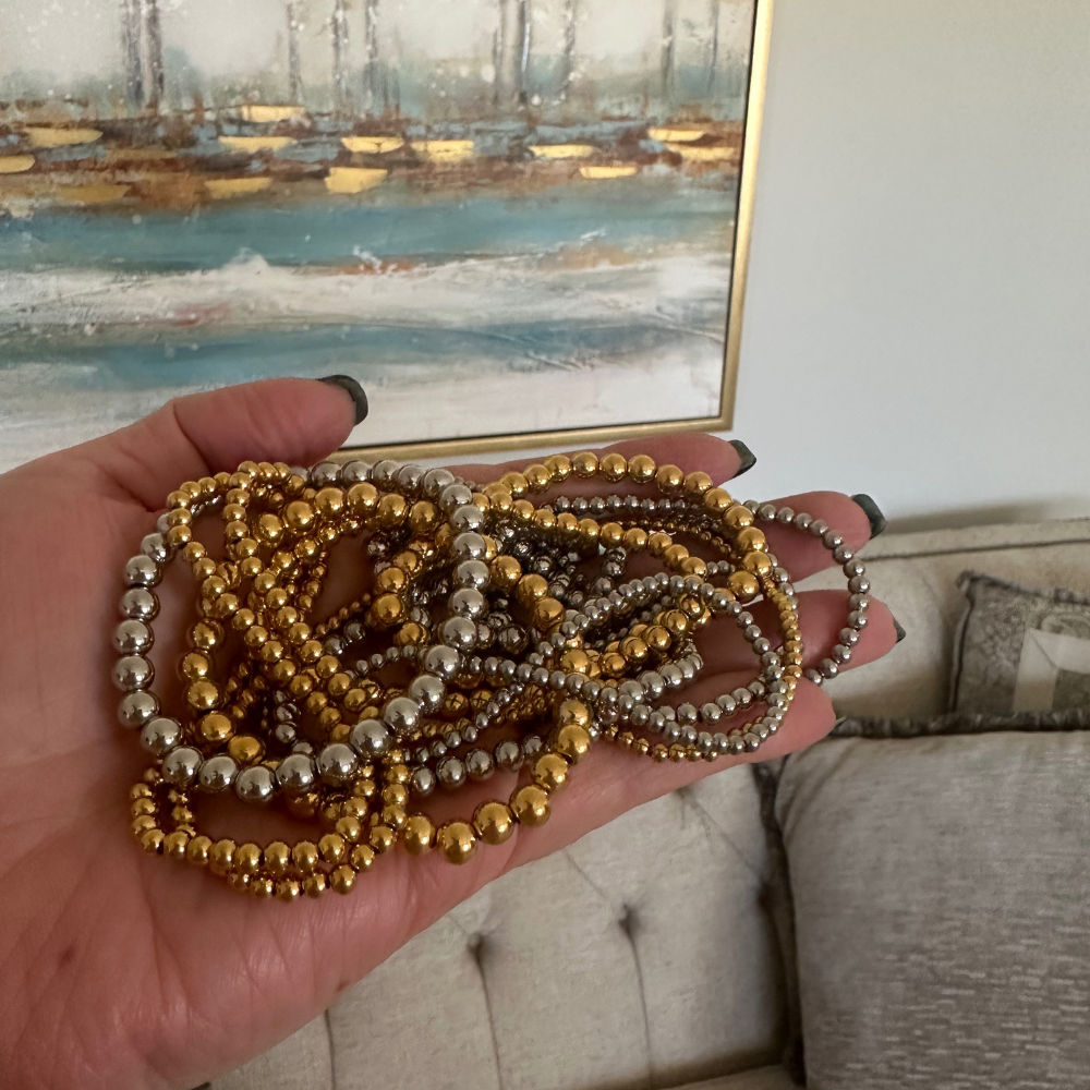 Silver Beaded Bracelet Water Resistant Non Tarnish Deep South Originals