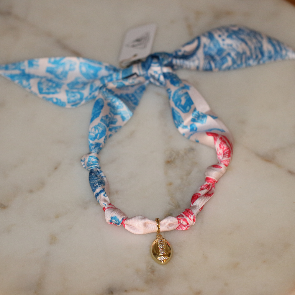 Red & Blue Scarf Necklace ~ Pick your Charm Deep South Originals
