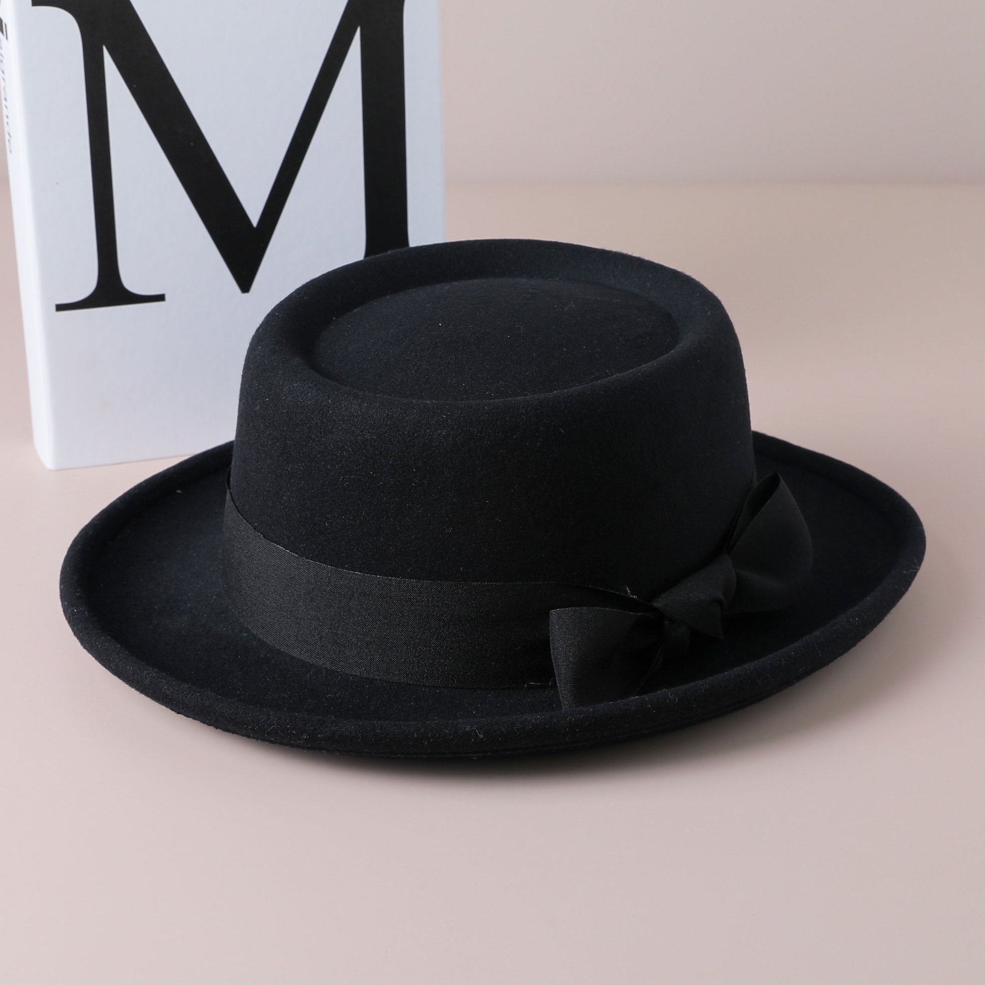 Vintage Bow British Retro Flat Top Hat for Women FitiqueFit