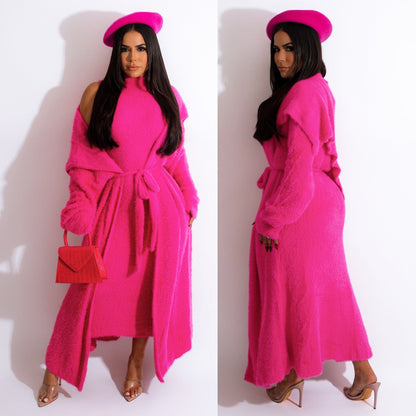 Autumn And Winter Elegant Dress Long Cardigan Velvet Two-piece Suit Grayceful LLC