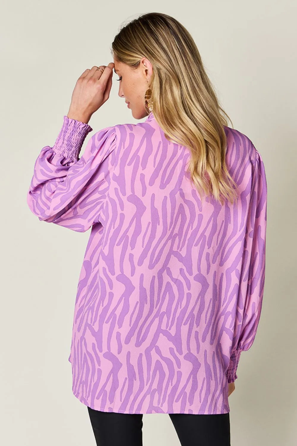 Double Take Full Size Printed Smocked Long Sleeve Blouse Plus Size New Era Fashion LLc