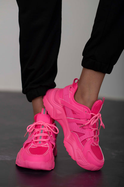 Berness Running Late Chunky Sole Athletic Sneakers in Hot Pink New Era Fashion LLc