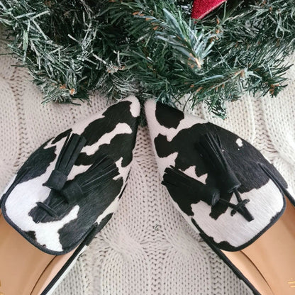 Cow Print Tassel Pumps Women | Casual Slip-On Style FitiqueFit