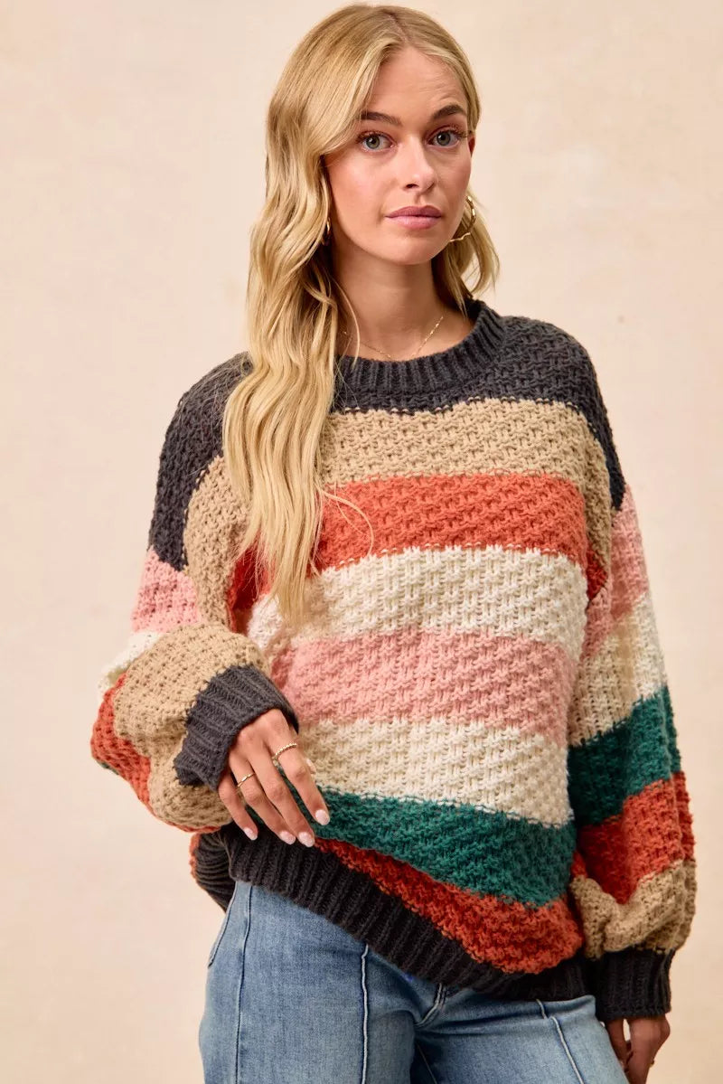BiBi Stripes Color Block Chunky Sweater FitiqueFit