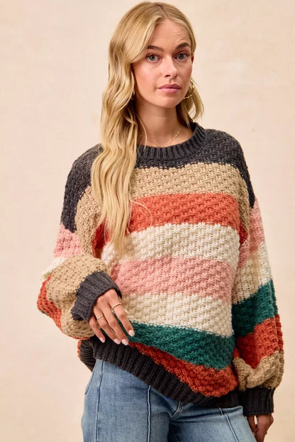 BiBi Stripes Color Block Chunky Sweater FitiqueFit