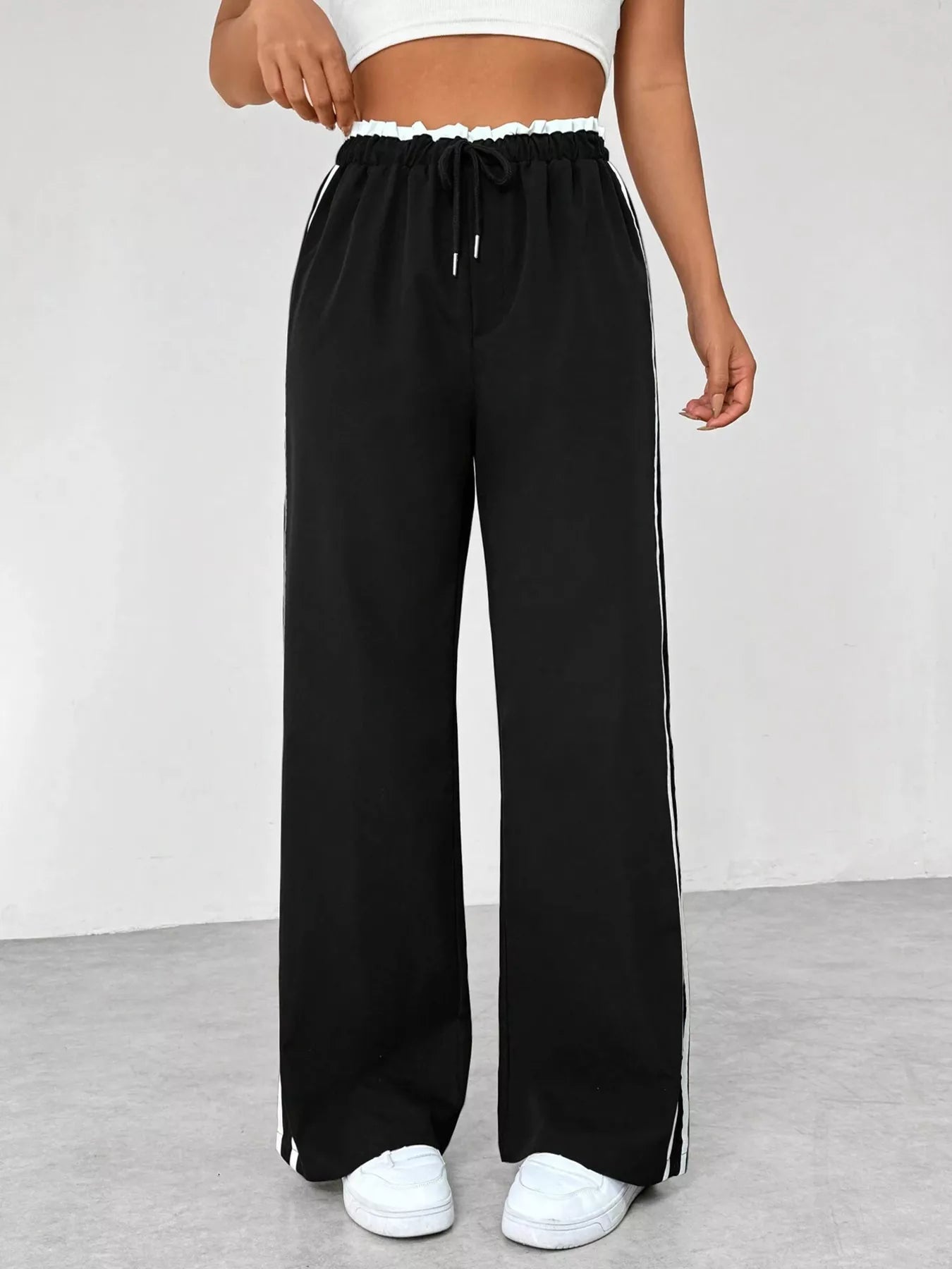 Striped Drawstring Waist Wide Leg Pants New Era Fashion LLc