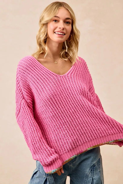 BiBi V-Neck Sweater with Colorful Trim FitiqueFit