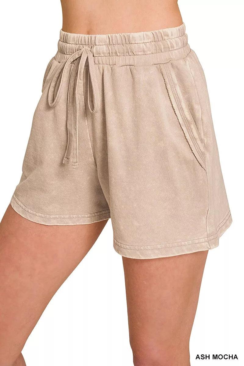 Zenana French Terry Acid Washed Relaxed Top & Short Set New Era Fashion LLc