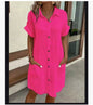 Women's Cotton Linen Shirt Dress – V-Neck Button-Front A-Line Dress FitiqueFit