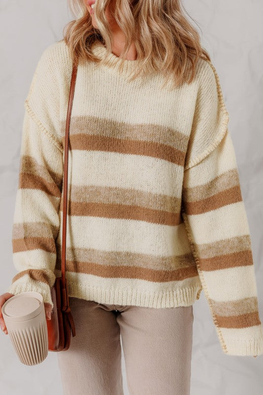 Stripe Reverse Seam Drop Shoulder Baggy Sweater Shop Style & More | Fresh Looks, Everyday Deals & Free Shipping