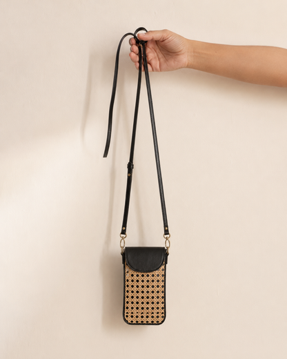 Nia Leather and Rattan Phone Sling Village Thrive