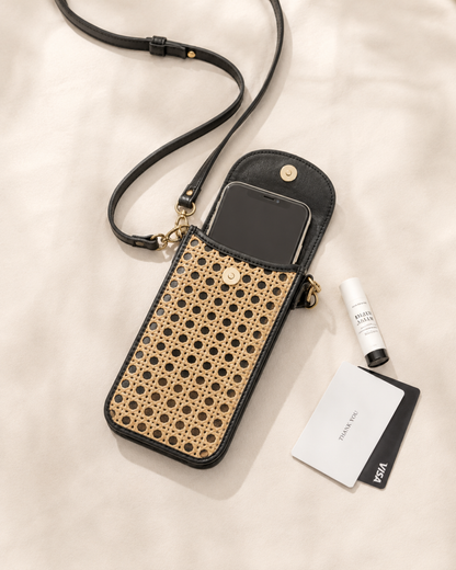 Nia Leather and Rattan Phone Sling Village Thrive