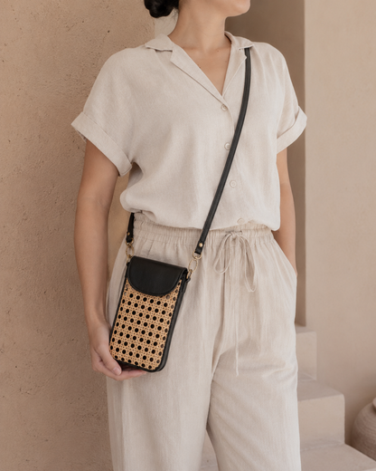 Nia Leather and Rattan Phone Sling Village Thrive