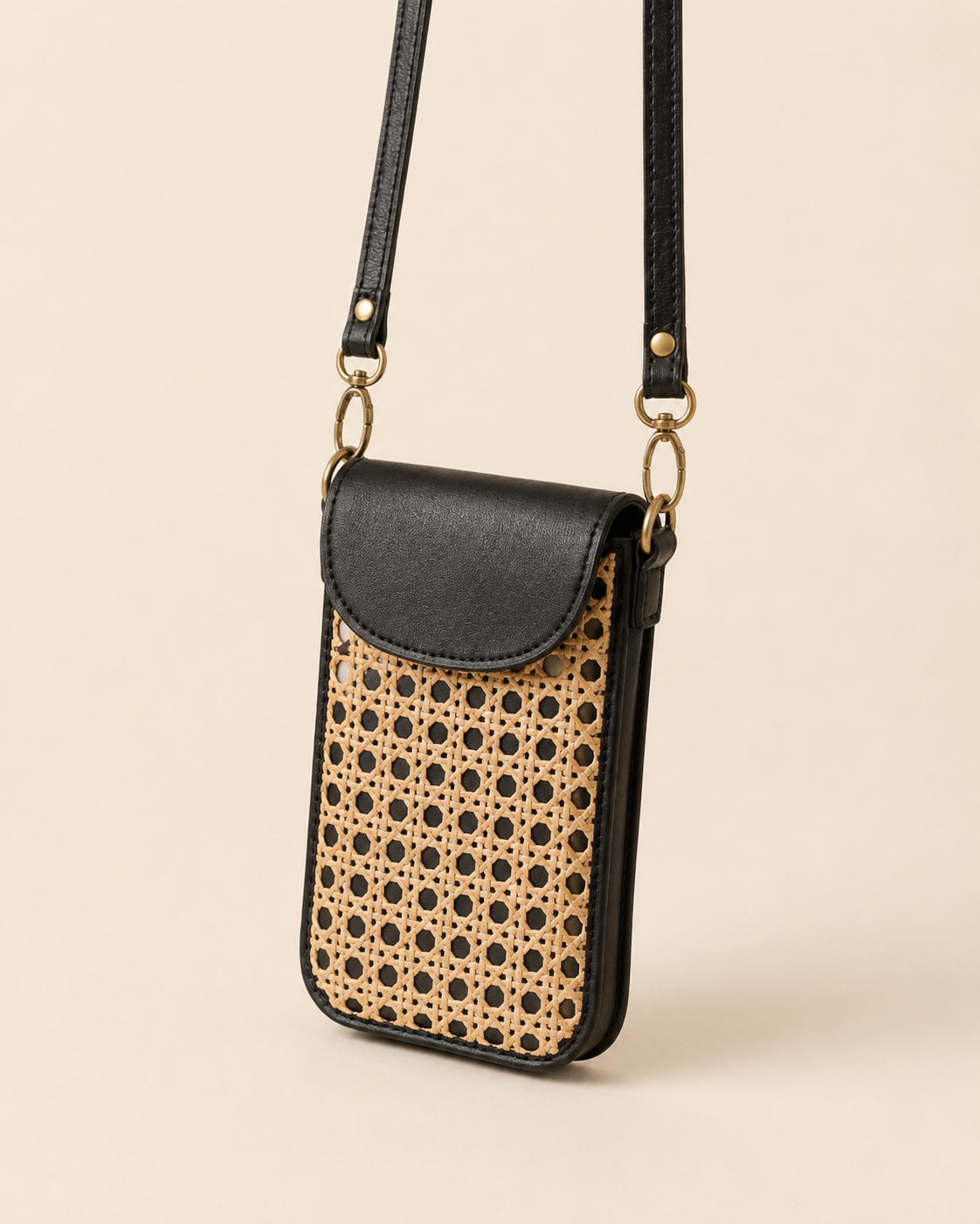 Nia Leather and Rattan Phone Sling Village Thrive