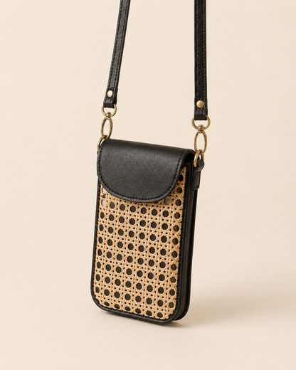 Nia Leather and Rattan Phone Sling Village Thrive
